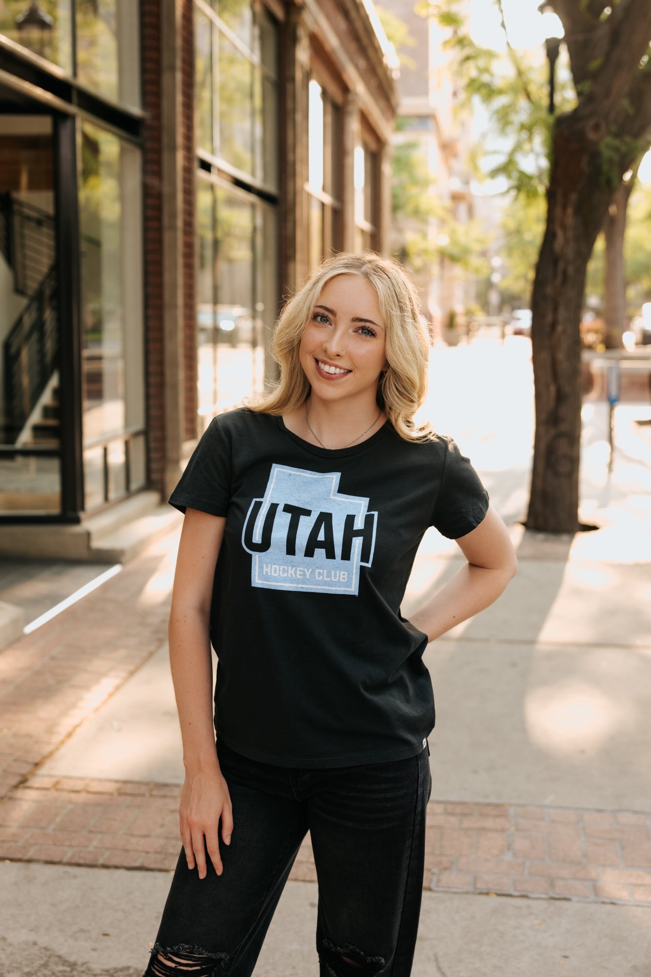 Women's Utah Hockey State Logo Franklin Tee - Black - 47 Brand