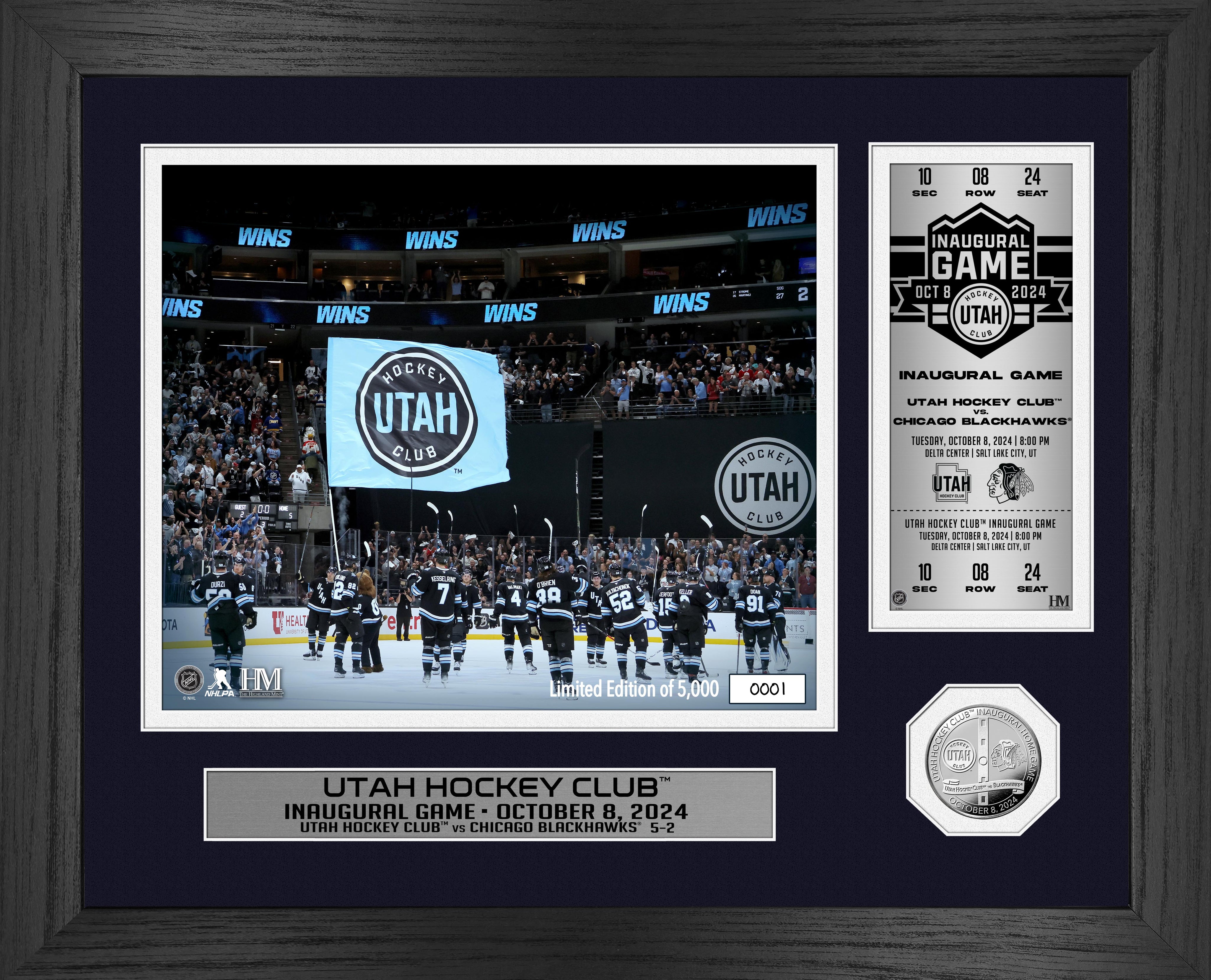 Utah Hockey Club Inaugural Game Silver Coin Photo Mint - Highland Mint Framed Photos/Prints Highland Mint   