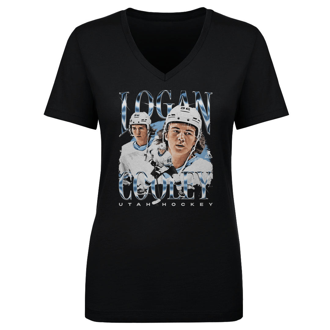 Logan Cooley Utah Vintage WHT Women's V-Neck T-Shirt 500 LEVEL Black S Women's V-Neck T-Shirt