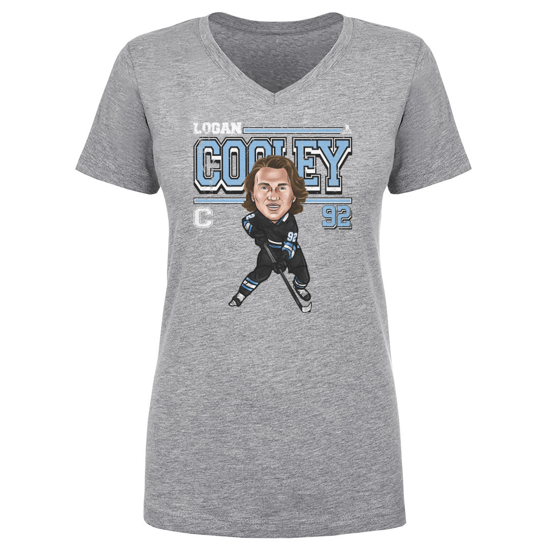 Logan Cooley Utah Cartoon WHT Women's V-Neck T-Shirt 500 LEVEL Heather Gray S Women's V-Neck T-Shirt