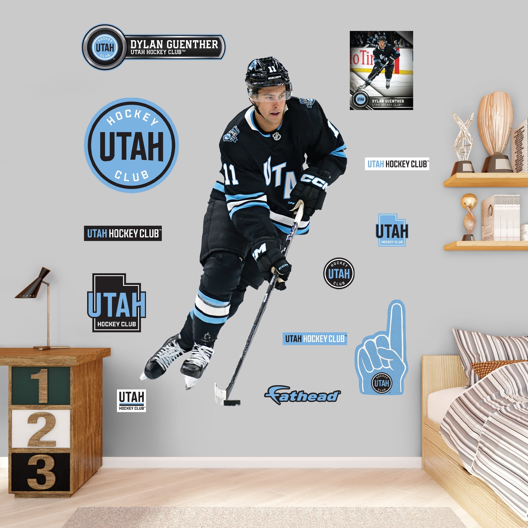 Dylan Guenther - RealBig Collection - Official NHL - Utah Hockey Club - Reusable Vinyl Wall Decals Vinyl Die-Cut Character Fathead LARGE (Life-Size) +12 Decals (46"W x 78"H)